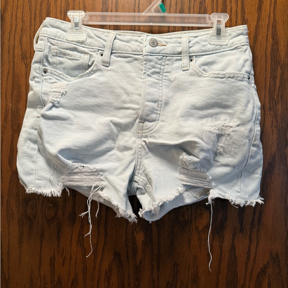 Distressed Light Blue Denim Shorts